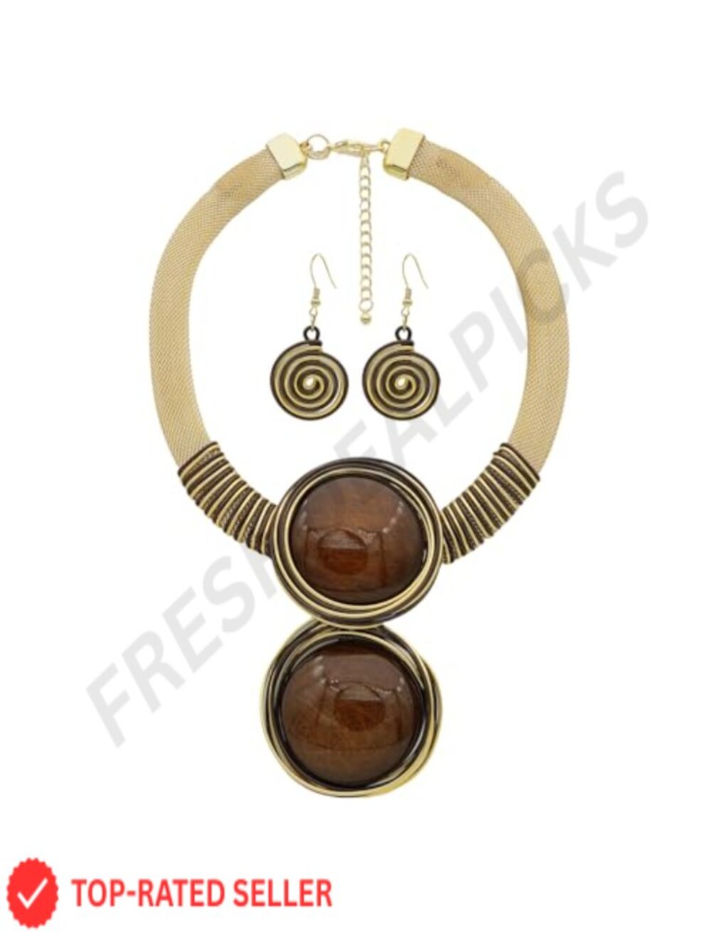 Chunky Gold Mesh Bib Necklace & Earring Set Statement Jewelry